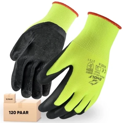 Abbildung von BWOLF PAVALAN 12 Paar Handschuhe Arbeitshandschuhe Herren Damen Mechaniker Montagehandschuhe mit robuster Latex Beschichtung (12, 10)