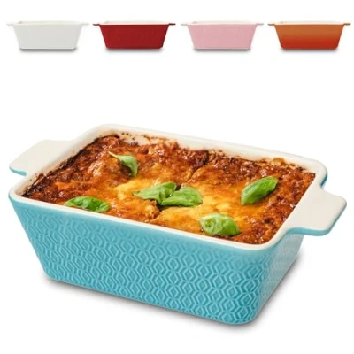 Abbildung von Auflaufform aus Keramik Für 2 Personen Lasagne, Tiramisu &amp; Auflauf Extra Hoher Rand Eckig Orangerot