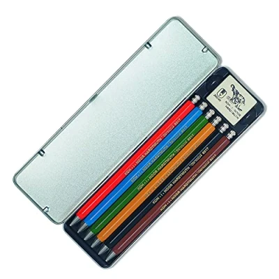 Abbildung von KOH I NOOR 5217 Druckbleistifte inkl. 1 x Radiergummi im Metalletui, unterschiedliche Farben 6 Stück