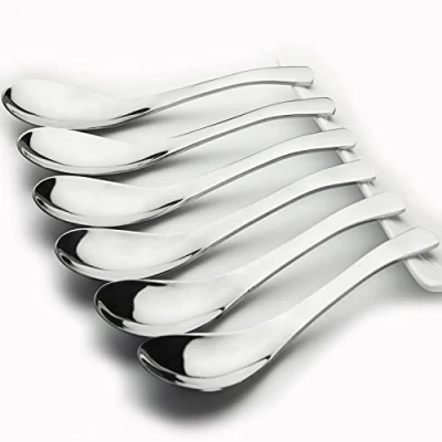 Abbildung von AOOSY 6 Stück Suppenlöffel Edelstahl Löffel,15CM Silber Tisch Abendessen Reis Kaffee Wüste Löffel Spiegelpolieren Runde
