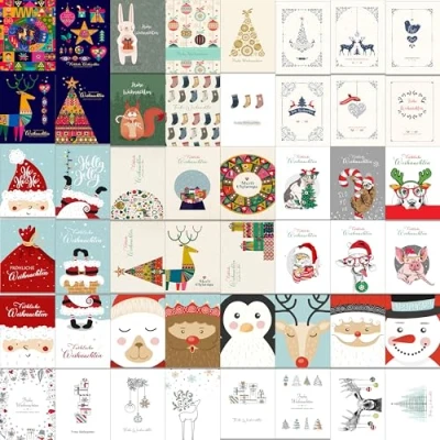 Abbildung von Weihnachtskarten (Klappkarten) mit Umschlag Set 50 unserer beliebtesten Alle verschiedenen Designs Weihnachtskarte