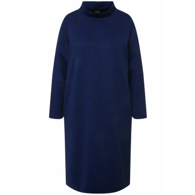Abbildung von Ulla Popken Struktur Taschen Stehkragen Langarm Freizeitkleid, Damen, Größe: 46/48, Titan blau