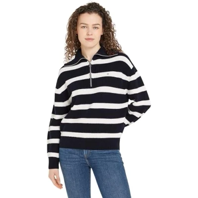 Abbildung von Tommy Hilfiger Cardi Stitch 1/2 ZIP Strickpullover Desert sky/ivory petal, Damen, Größe: XS, petal