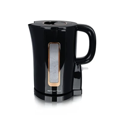 Abbildung von Emerio WK 125130 Wasserkocher, 1.7 Liter, 2200 Watt, BPA frei, Heizelement aus Edelstahl, Wasserstandsanzeige, Auto Off, Trockengehschutz, schwarz/gold