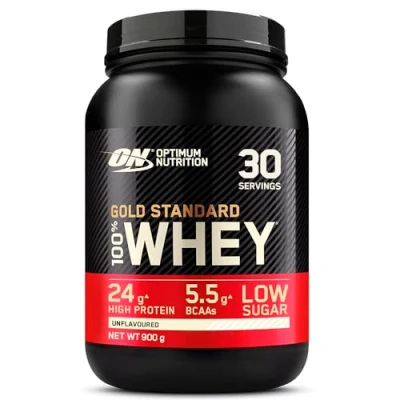 Abbildung von Optimum Nutrition Gold Standard 100% Molkenproteinpulver für Muskelaufbau und regeneration mit natürlich vorkommendem Glutamin BCAA Aminosäuren, Unflavoured, 30 Portionen, 900 g