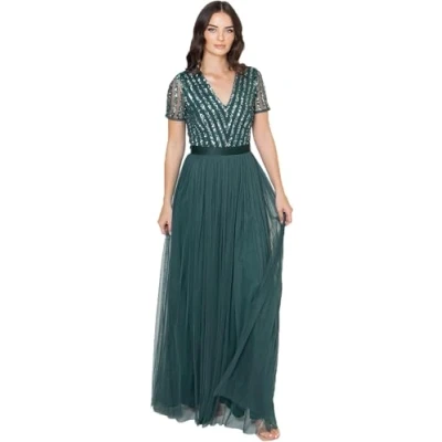 Abbildung von Maya Deluxe Damen Maxi Abendkleid Hochzeit V Ausschnitt Empiretaillierung Elegantes Abschlussball Brautjungfernkleid, Emerald Green, 38