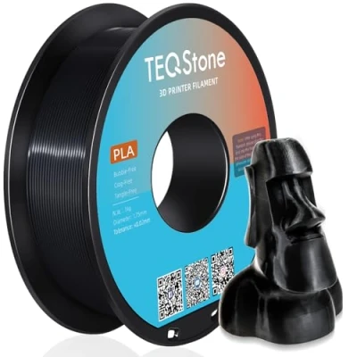 Abbildung von TEQStone Silk PLA Filament 1,75mm Schwarz 1KG, Hochglänzende Oberfläche, Sauber Gewickelt, Maßhaltigkeit +/ 0,02mm Vakuumverpackung