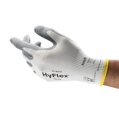 Abbildung von Ansell HyFlex 11 800 Professionelle Arbeitshandschuhe, Rutschfeste Nitril Beschichtung, Industrie Schutzhandschuhe für Mechanik, Werkstatt und Montage, Waschbare, Weiß, Größe XL (12 Paar)