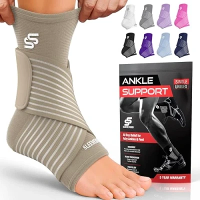 Abbildung von Sleeve Stars Sprunggelenkbandage Verstellbare Kompressionsstütze mit Riemen für Sport, Laufen, Training &amp; den täglichen Gebrauch Knöchelbandage Damen und Herren (Einzeln/Beige)