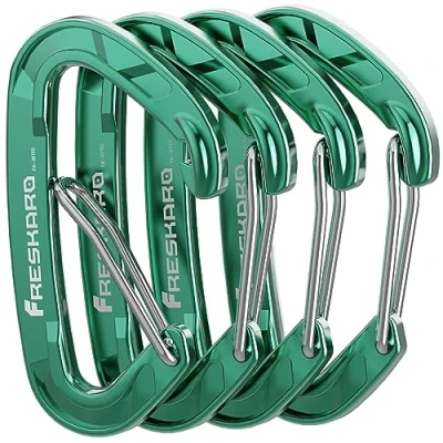 Abbildung von FresKaro Karabiner Haken Karabinerhaken 15kN, Robust, Klein, Stabil, Schlüsselanhänger, Zubehör, Federschnapper, für Camping Hängematte Schaukel Hundeleine Schlüssel, Nicht zum Klettern, 4Stück Grün