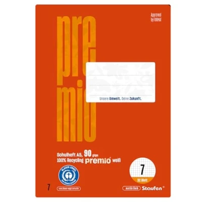 Abbildung von Staufen premio Schulhefte 5 Hefte je 32 Blatt, Lineatur 7, DIN A5, 90 g/m², kariert 7 mm