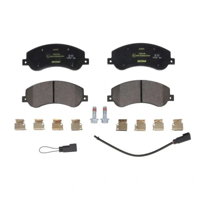 Abbildung von TEXTAR 2448401 Bremsbelagsatz inkl. Verschleißwarnkontakt mit Bremssattelschrauben Zubehör FORD: Transit Mk6 Minibus, Van