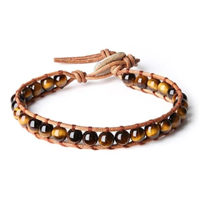 Abbildung von COAI Verstellbares Lederarmband mit Tigerauge Perlen Echter Edelstein Perlenarmband für Damen