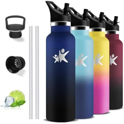 Abbildung von Grsta Thermosflasche, Trinkflasche 1l, BPA Frei, mit Strohhalm, Isolierflasche Doppelwandig, Kohlensäure Geeignet, Wasserflasche für Wandern, Fitness, Camping, Yoga, Reisen