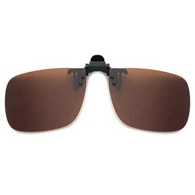 Abbildung von JM Polarized Clip auf Sonnenbrille Rahmenlose Flip Up Linse für verschreibungspflichtige Gläser Braun 60 * 47