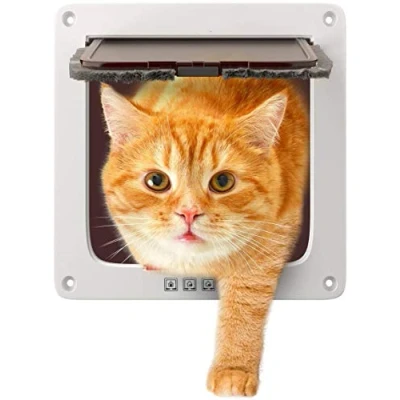 Abbildung von Sailnovo Katzenklappe Hundeklappe 4 Wege Magnet Verschluss für Katzen und kleine Hunde Hundetür Katzentür Haustierklappe 19 * 20 2,1 cm(S, Weiß)