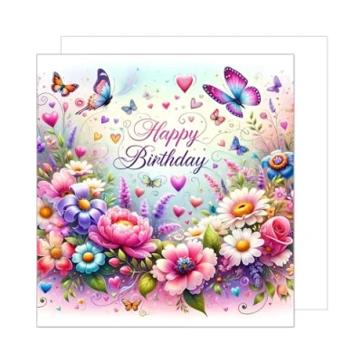 Abbildung von Edition Seidel Premium quadratische Geburtstagskarte mit Umschlag. Glückwunschkarte Happy Birthday Billet Karte für Frau Mama Tochter Oma Freundin Kollegin Blumen bunt Motiv (GQ271 SW024)
