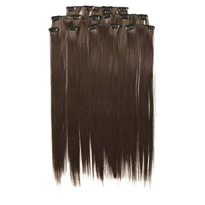 Abbildung von Prettyland 7 teilg SET Statik frei Clip In 50cm glatt lang Haar strähnen Haarteil Haarverlängerung Braun 6