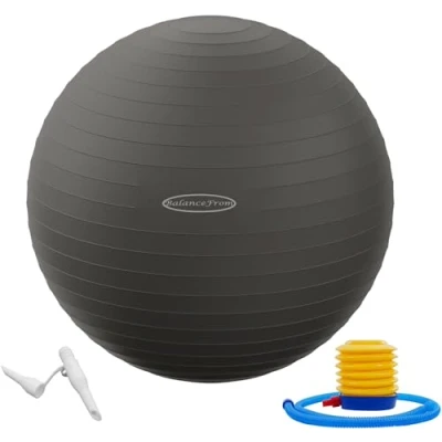 Abbildung von BalanceFrom Anti Platz und Rutschfester Gymnastikball Yoga Ball Fitnessball Geburtsball mit Schnellpumpe, 0,9 kg Kapazität (38 45 cm, S, Grau)