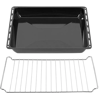 Abbildung von ICQN 445 x 375 50 mm Gitter &amp; Backblech Set, Passend für Whirlpool, Ignis, Bauknecht, Indesit, Algor, Neckermann, Lloyds, Backofenrost und Emailliert Fettpfanne 44,5x34 cm