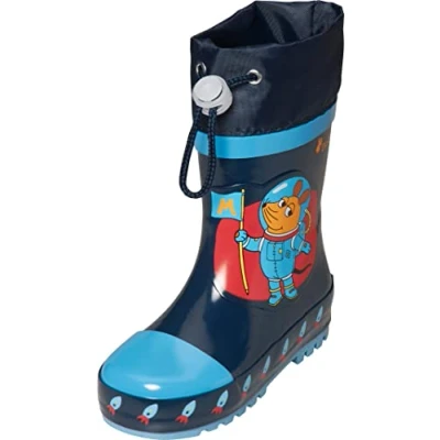 Abbildung von Playshoes Kinder Gummistiefel aus Naturkautschuk, trendige Unisex Regenstiefel mit Reflektoren, Die Maus Weltraum, 32/33 EU
