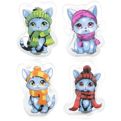 Abbildung von com four® 4X Taschenwärmer wiederverwendbar Handwärmer mit Katzen Motiv Wärmepad für kalte Tage und unterwegs Wärmeknickkissen (04 Stück Katze weiß)