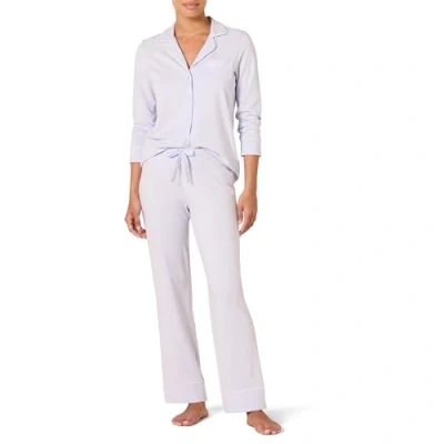Abbildung von Amazon Essentials Damen Schlafanzug Set Baumwollmodal langärmliges Hemd und Lange Hose, Blassblau, XXL Große Größen