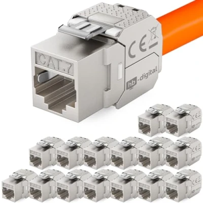 Abbildung von HB DIGITAL 16x Keystone RJ45 CAT 7 Modul Schneidklemme (LSA) auf Buchse STP bis zu 600MHz 10.000Mbit/s Einbaubuchse für 5e/6/6a/7 Ethernet LAN Netzwerkkabel Patchpanel Netzwerkdose