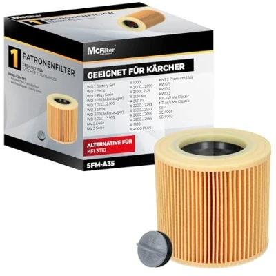 Abbildung von McFilter 1 Patronenfilter geeignet für Kärcher Staubsauger WD1 WD2 WD3 3.200 3.500 P Premium Extension Kit MV2 MV3 A2054 A2101 A2254 A2604 SE 4001 4002, ersetzt KFI 3310 6.414 552.0 547.0 772.0