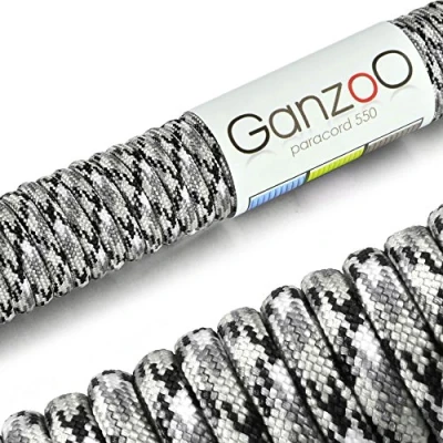 Abbildung von Ganzoo Paracord 550 Seil Schwarz Weiß 4mm Schnur Typ 3, Nylon &amp; Polyester, ideal für Basteln von Hundeleine Halsband Armband/Camping Survival und Outdoor 15 Meter Allzweckseil 7 Innenstränge