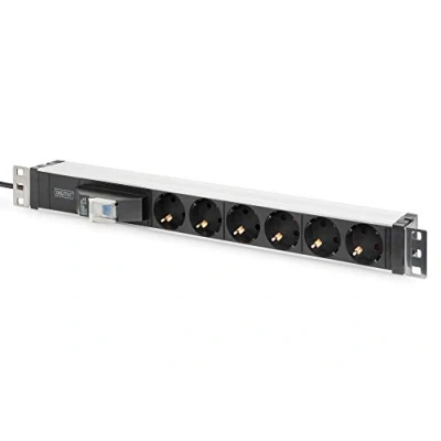 Abbildung von DIGITUS 19&quot; Steckdosenleiste 6 Abgriffe 1HE 250VAC 50/60Hz 16A 4000W Mit Leitungsschutz Schalter Für 19 Zoll Netzwerk und Serverschränke