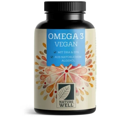 Abbildung von Omega 3 Vegan 120 Kapseln hochdosiert, 2000mg Algenöl pro Tag mit 600mg DHA &amp; 300mg EPA, veganes aus nachhaltigem Anbau als Fischöl Alternative, laborgeprüft Zertifikat, NatureWell