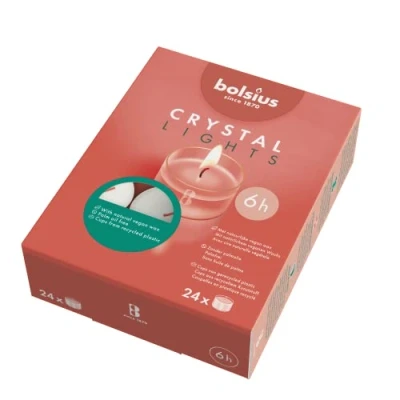 Abbildung von bolsius Teelichter Clear Cup Transparente Hülle Weiß Brenndauer 6 Stunden 24 Stück im Karton mit Pflanzliches Wachs, 6h box