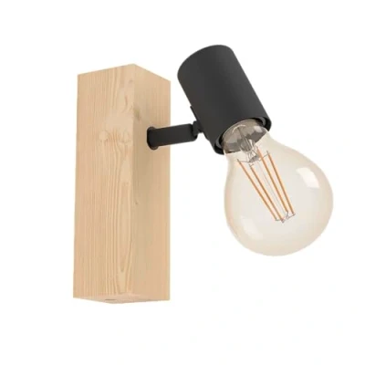 Abbildung von EGLO Wandlampe Townshend 3, Vintage Wandleuchte im Industrial Design, Retro Lampe aus Stahl und Holz, Farbe Schwarz, braun, Fassung E27, FSC zertifiziert
