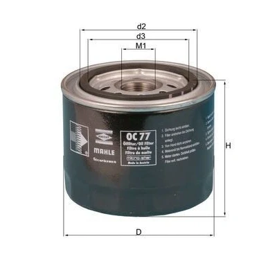 Abbildung von MAHLE ORIGINAL OC 77 Ölfilter Anschraubfilter HONDA: PRELUDE 1 Coupe, Jazz 2
