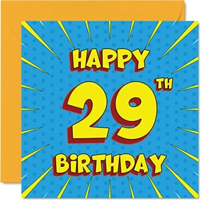 Abbildung von Lustige Geburtstagskarte zum 29. Geburtstag für Männer Frau Comicbuch Karte Schwester, Tante, Onkel, Sohn, Tochter, Bruder, Cousine, Neffe, Nichte, 145 mm x Grußkarten,