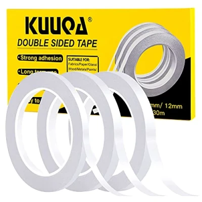 Abbildung von Kuuqa 3 Rollen Doppelseitiges Klebeband Set Starke für Büro Handwerk, 30 Meter Lange, Breite 6mm / 9mm 12mm