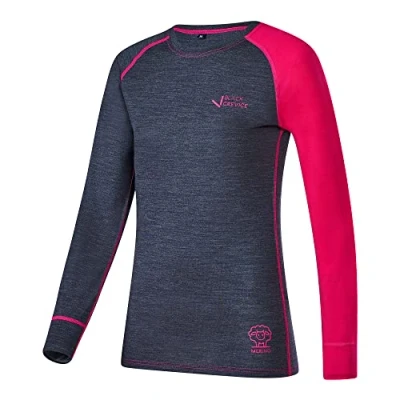 Abbildung von Black Crevice Damen Langarmshirt aus Merino Wolle in 36 anthrazit/pink I Funktionsshirt atmungsaktiv Funktionsunterwäsche Base Layer Long Sleeve Skiunterwäsche