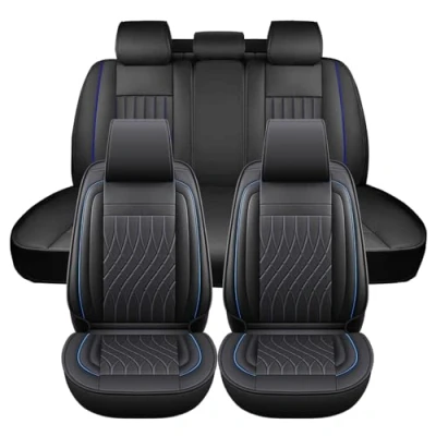 Abbildung von Chifeng Leder Auto sitzbezüge Komplettes Set, Universal Wasserdicht Autositzschoner vorne für 5 Sitz Den Meisten Limousinen SUV Pick up Truck (Blau)