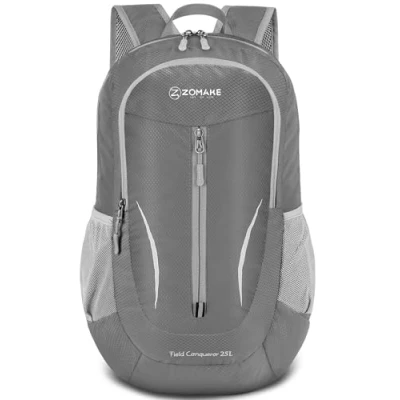 Abbildung von ZOMAKE Ultraleichter, verstaubarer Rucksack, faltbarer Wanderrucksack, wasserabweisend, kleiner Tagesrucksack für Reisen, 25 l, Blassgrau