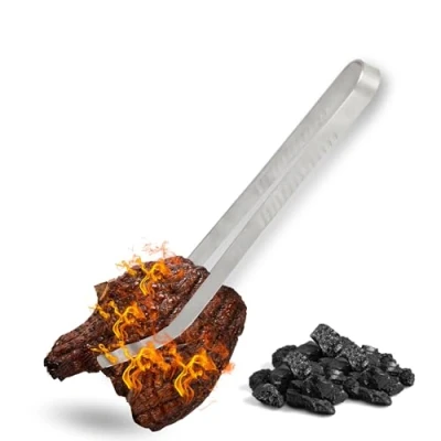 Abbildung von Grillzange aus Edelstahl Hochwertige Küchenzange 35 cm Grillzubehör für Grillmeister Metallzange zum Grillen, Kochen &amp; Servieren BBQ Fleischzange rutschfest hitzebeständig, Farbe:Silber