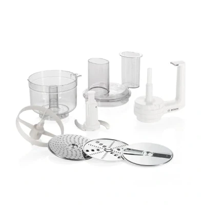 Abbildung von Bosch Multimixer MUZ5MM1 inklusive 3 Scheiben (Schneid Wende Scheibe, Raspel Wendescheibe, Reibescheibe fein), spülmaschinengeeignete Teile, Edelstahl, für MUM5 und MUM Serie 2