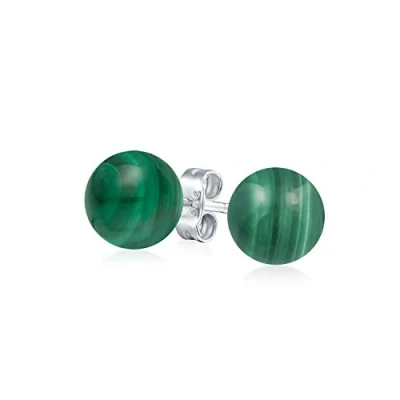 Abbildung von Einfache Edelstein Grüne Malachit Rundkugel Ohrstecker Für Frauen .925 Sterling Silber 8MM