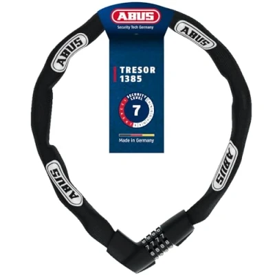 Abbildung von ABUS Kettenschloss Tresor 1385 Zahlenschloss aus gehärtetem Stahl 7 mm starke Vierkantkette Sicherheitslevel 110 cm Schwarz