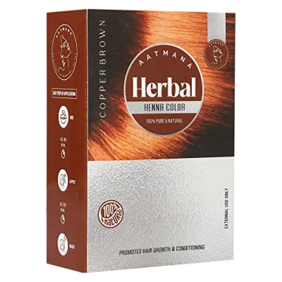 Abbildung von AATMANA Herbal Copper Brown Henna Hair Color With Goodness Of 9 Herbs Kräuterkupferbraune haarfarbe Mit Der Güte Von Kräutern Natural For Men &amp; Women 100 Grams