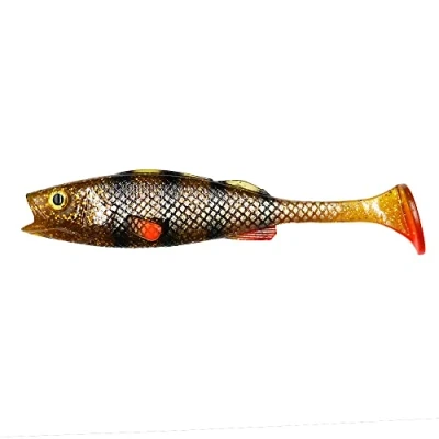 Abbildung von LMAB Perch Shad 7 cm, 9 11 14 18 23 cm KÖFI Gummifisch Angelköder, Kunstköder Gummiköder Softbait zum Hechtangeln, Barschangeln, Hechtköder (9 Motoroil Perch)