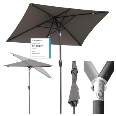 Abbildung von Sekey Aluminum Sonnenschirm 210 x 140 cm Balkon Rechteckig für Garten &amp; Terrasse Sonnenschutz UV 50+