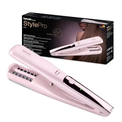 Abbildung von Beurer HT 22 Splissentferner, entfernt Spliss und kaputte Haarspitzen schnell effektiv, ohne Längenverlust für gesundes Haar, mit LED Anzeige, 2h Akkulaufzeit , rosa