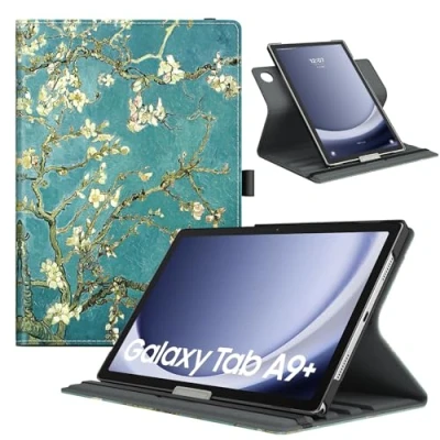 Abbildung von TiMOVO Drehbar Hülle Kompatibel mit Samsung Galaxy Tab A9+/A9 Plus 11&quot; 2023 SM X210/X216/X218,90 Grad Ständer Hülle,Auto Schlaf/Aufwach Schutzhülle für A9+ Tablet, Aprikose Blume
