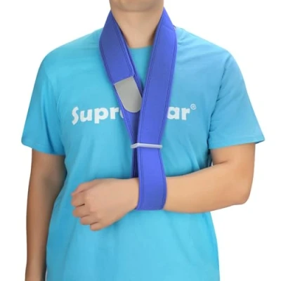 Abbildung von supregear Armschlinge, Verstellbarer Kragen und Manschette Sling Immobilizer Leichte Einfache Arm Atmungsaktive Schulter Unterstützung für Männer Frauen, Einheitsgröße Alle, Blau